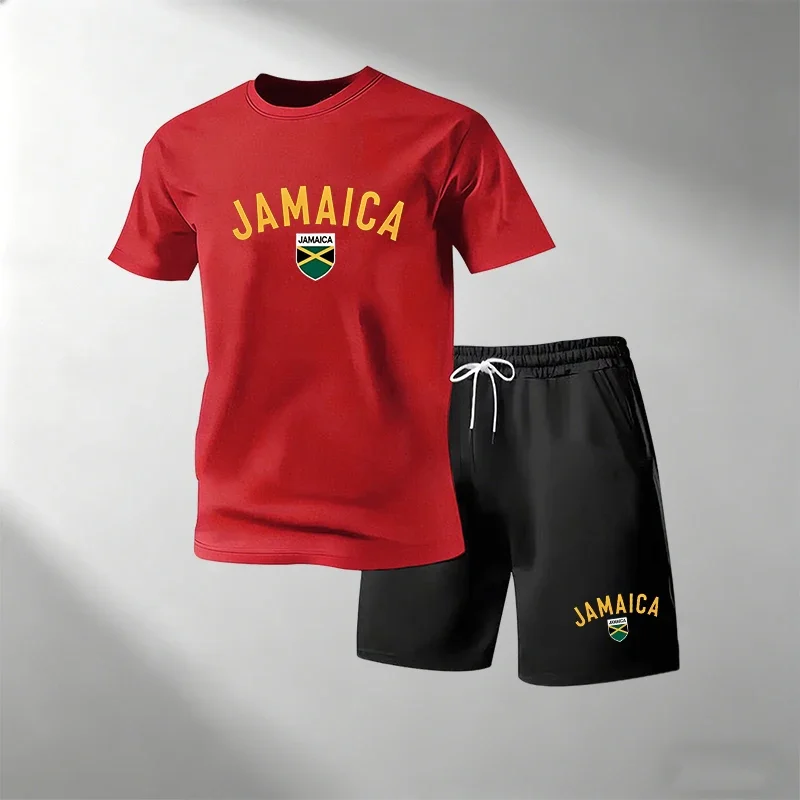 Outdoor Sports Leisure - ジャマイカ サマーカジュアルTシャツセット メンズ Oネック 半袖 +