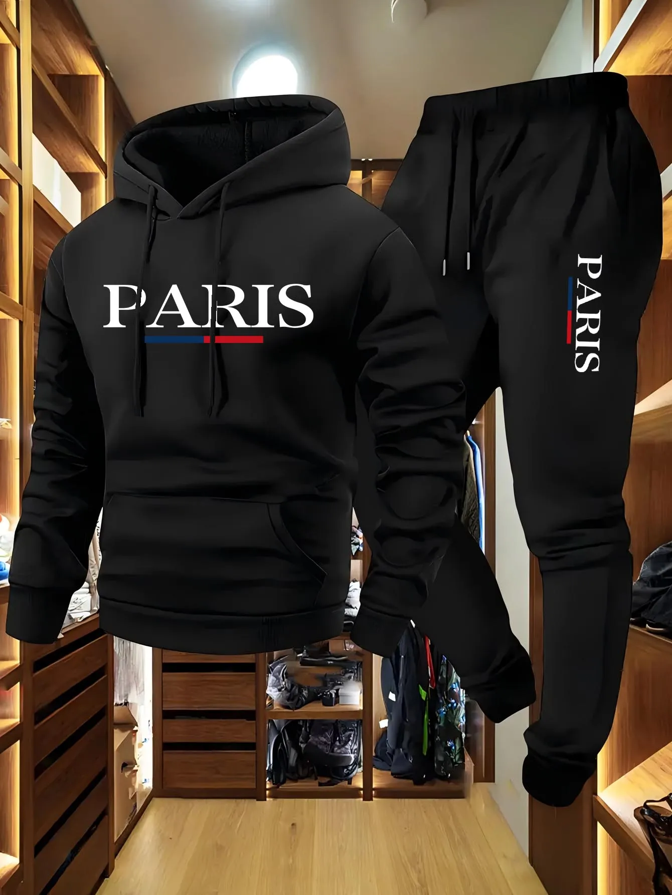 Outdoor Sports Leisure - メンズファッションパーカーギフト2点セット高品質メンズデイリーレジャースポーツスローランニングハウスアウトドアパーカー