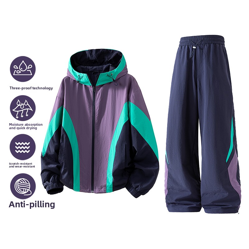 Outdoor Sport Jacket - メンズ用の新しいツーピースの春秋ジャケットセット。 メンズ・レディース向けトレンドブランドのゆったりとした速乾性防水スポーツウェア