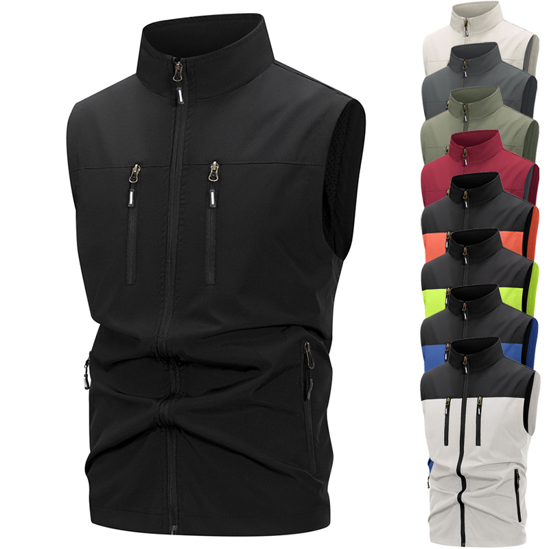 Outdoor Sport Jacket - メンズ軽量ソフトシェルベスト ジッパーポケット付き 防風 ノースリーブジャケット ハイキング ゴルフ