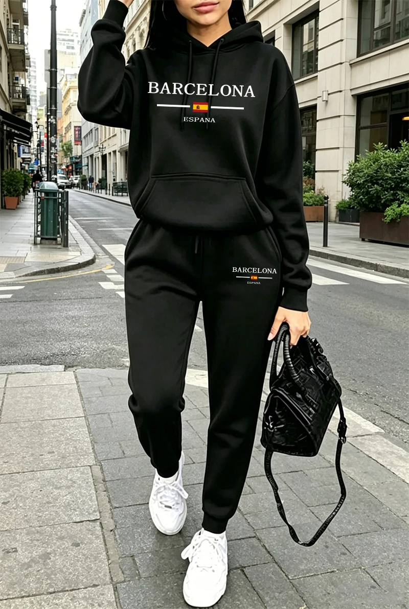 Outdoor Sports - ファッションレディーストラックスーツプリントカジュアルフーディスウェットシャツアウトドアスポーツジョギングウェア秋冬高品質スポーツウェア