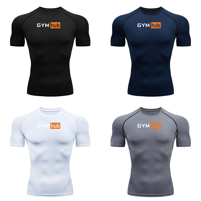 Outdoor Sport.Hub - ジムハブプリントメンズコンプレッションTシャツジムワークアウトスポーツ速乾タイトシャツアウトドアトレーニングフィットネス弾性トップスTシャツ