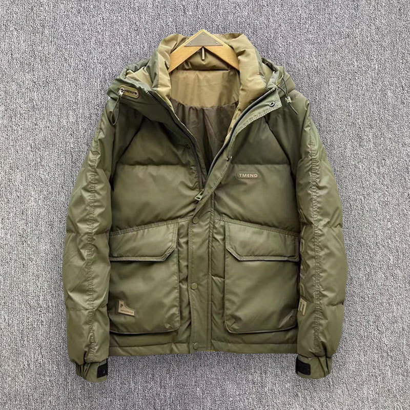 Outdoor Sport Jacket - メンズホワイトフード付きジャケット,厚手,暖かい,防風,使い捨て,ショート,アウトドア,スポーツ,冬