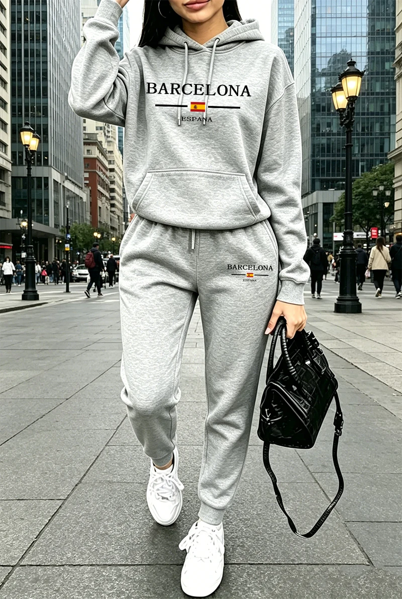 ファッションレディーストラックスーツプリントカジュアルフーデ - Outdoor Sports のレビューと価格